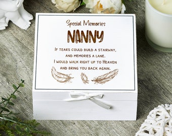 Nanny Remembrance Memory White Keepsake Box With Feather Design