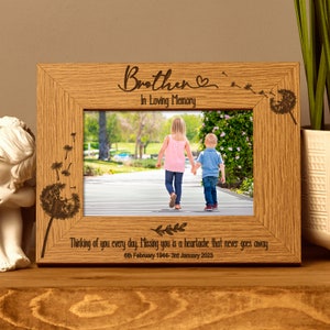 Brother Remembrance Photo Frame Personalised Landscape With Dandelions