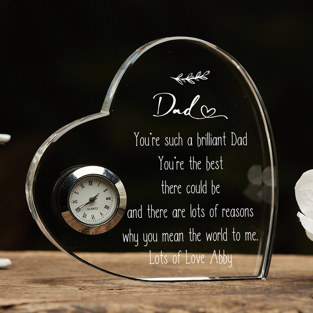 Engraved Personalised Dad Crystal Glass Clock With Sentiment - Etsy