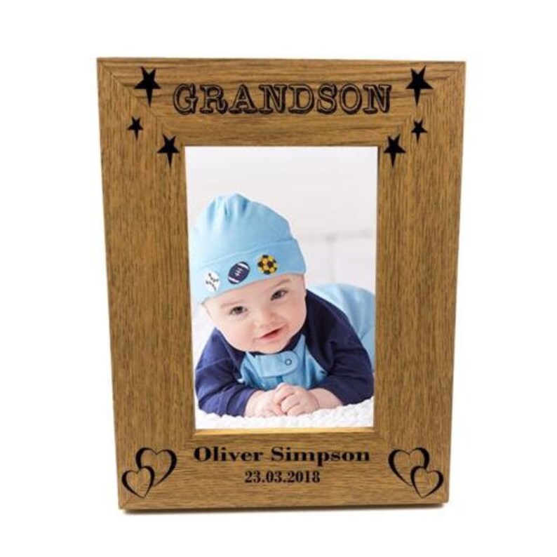 Personalised Grandson Portrait Wooden Photo Frame Gift