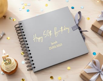Álbum de recortes personalizado para aniversário de qualquer idade, livro de visitas ou álbum de fotos, presente de 16, 18, 21, 30, 40, 50, 60, 70, 80 anos