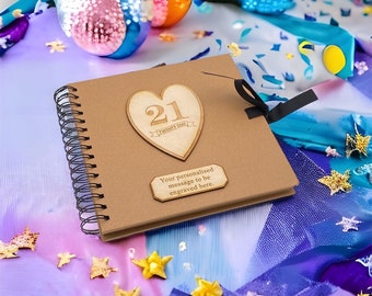 Personalised Brown Birthday Guest Book Scrapbook Photo album Wooden Engraving 13th, 16th, 18th, 21st, 30th, 40th, 50th, 60th, 70th,