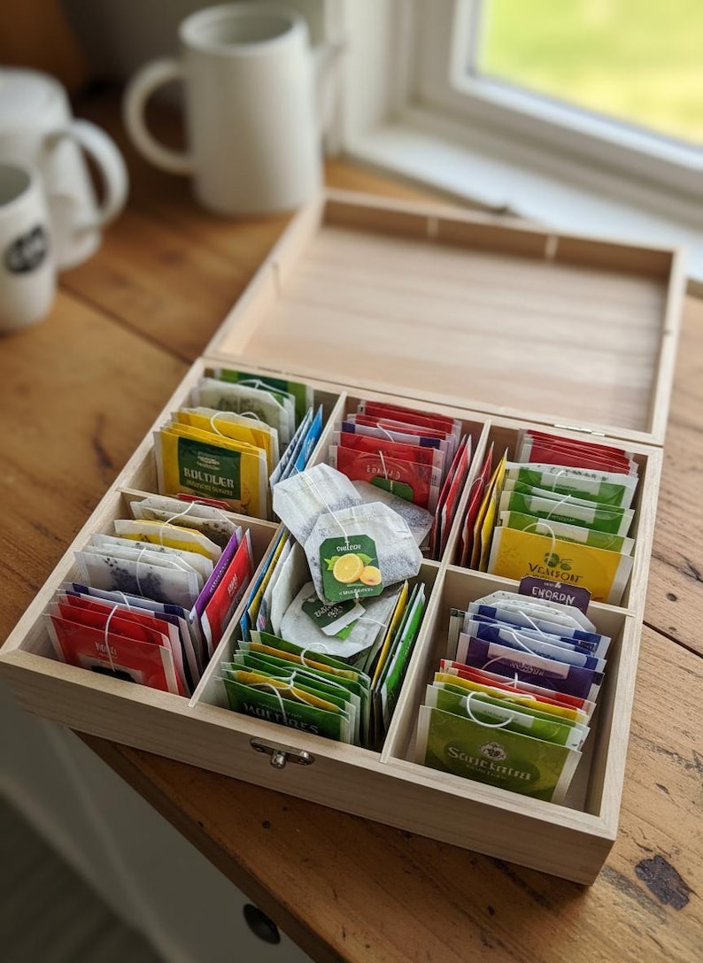 Small Tea Compartment Personalised Any Name Compartment Tea Box With Floral Design - Etsy UK