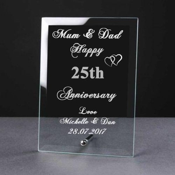 Personalised Engraved 25th Anniversary Glass Plaque Elegant Gift