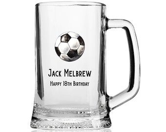 Personalised Football Themed Beer Mug Tankard Gift Birthday Or Events