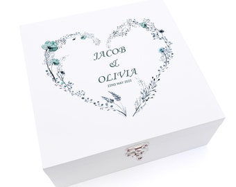 Personalised Luxury Wooden Wedding Box Keepsakes With Dusty Blue Heart