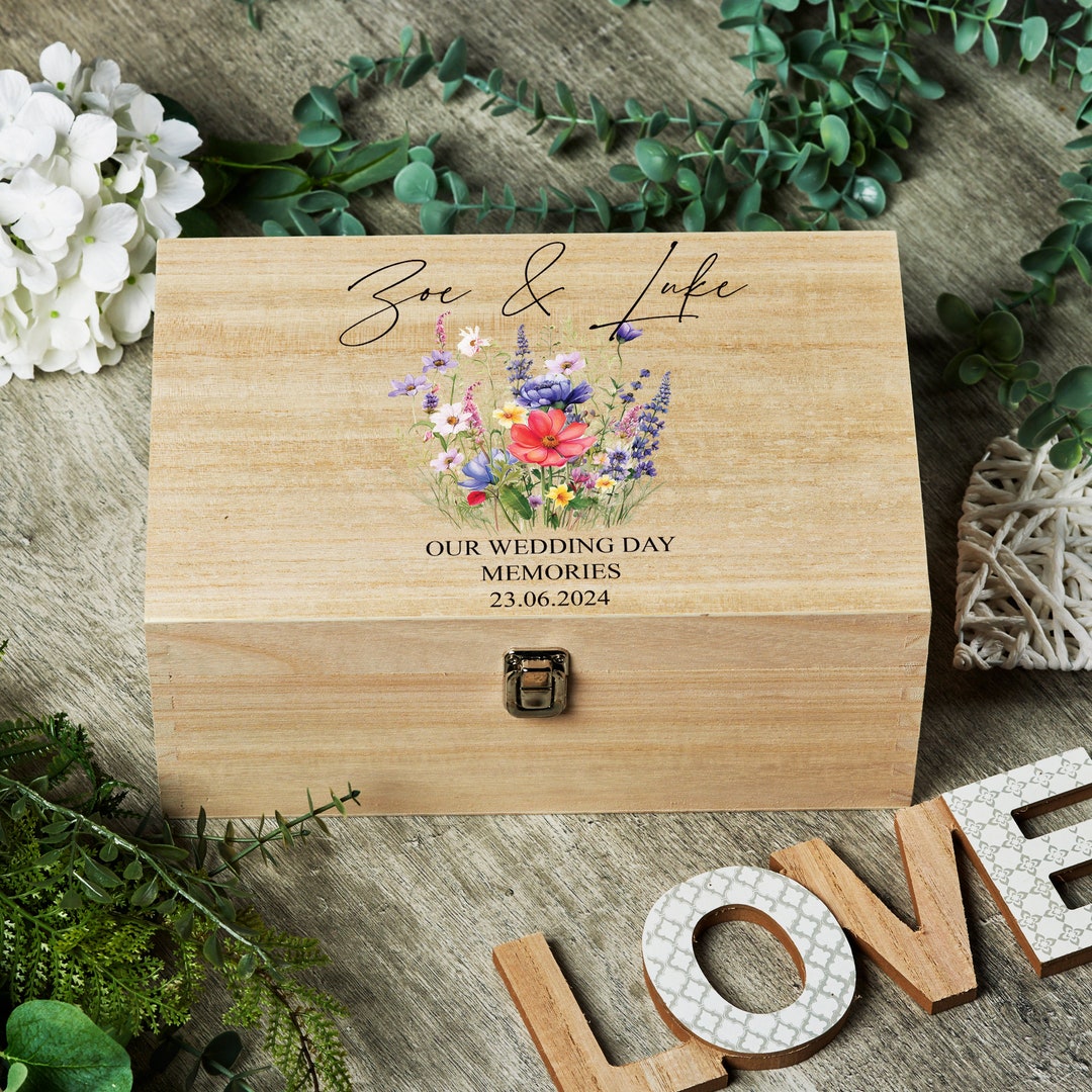 Personalised Large Wedding Memories Keepsake Box With Wildflowers - Etsy