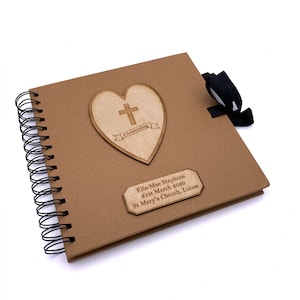 Personalised Brown Christening Day Guest Book With Wooden Engraving