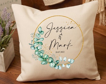 Personalised Wedding Cushion Gift With Eucalyptus Wreath