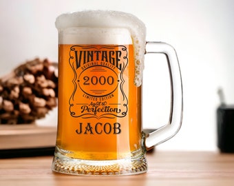 Personalised Vintage Birthday Beer Glass Any Year and Name Gift