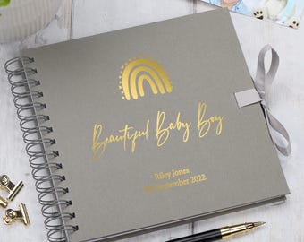 Personalised Multiple Colour Baby Boy Rainbow Guest Book, Photo Album or Scrapbook