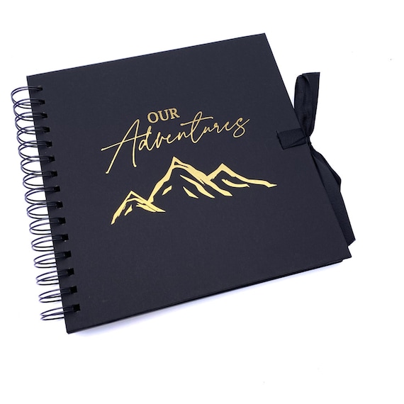 Our Adventures Black Scrapbook, Guest Book Or Photo album With Gold Script