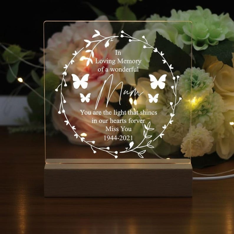 In Loving Memory Of Mum Remembrance Memorial Personalised Light LED Lamp Bild 2