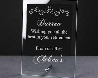 Personalised Engraved Retirement Glass Plaque Sentiment Gift