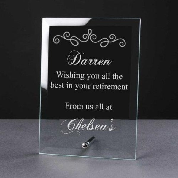 Personalised Engraved Retirement Glass Plaque Sentiment Gift