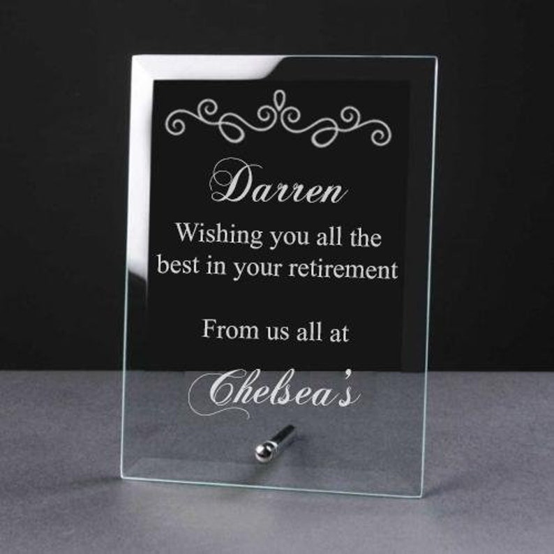 Personalised Engraved Retirement Glass Plaque Sentiment Gift afbeelding 1