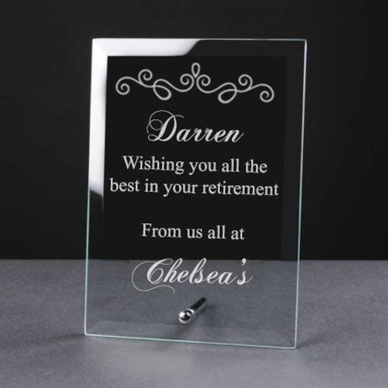 Personalised Engraved Retirement Glass Plaque Sentiment Gift Etsy UK