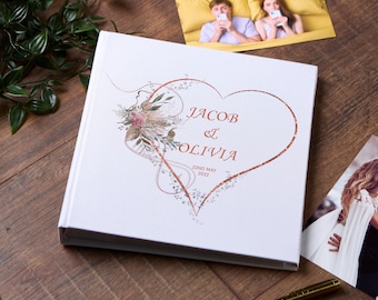 Large Traditional Book Bound Personalised Wedding Photo Album With Rose Gold Heart