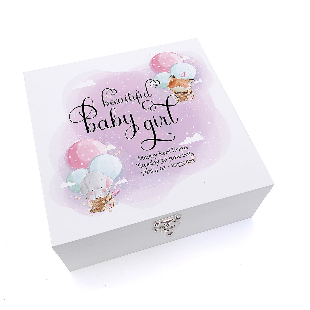 Personalised Baby Girl Keepsake Wooden Box Gift With Balloons - Etsy