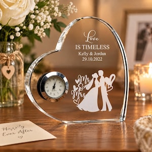 Engraved Heart Crystal Glass Clock Wedding Gift Or Wedding Present  Gift