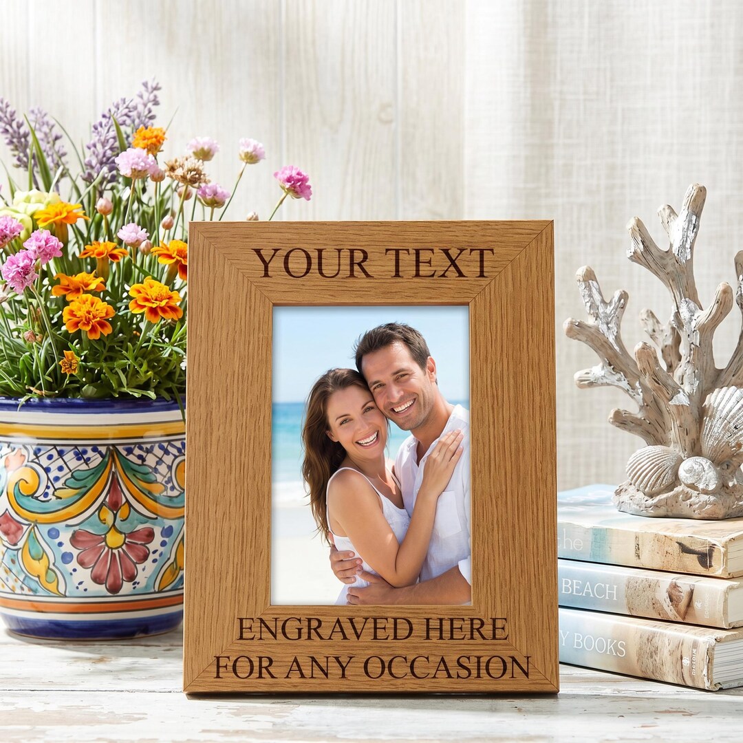 Personalised Wooden Photo Frame: Custom Engraved With Any Text - Etsy UK