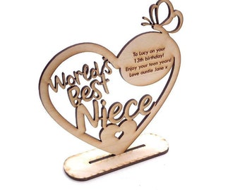 Personalised Wooden Freestanding Heart Gift For Niece With Message