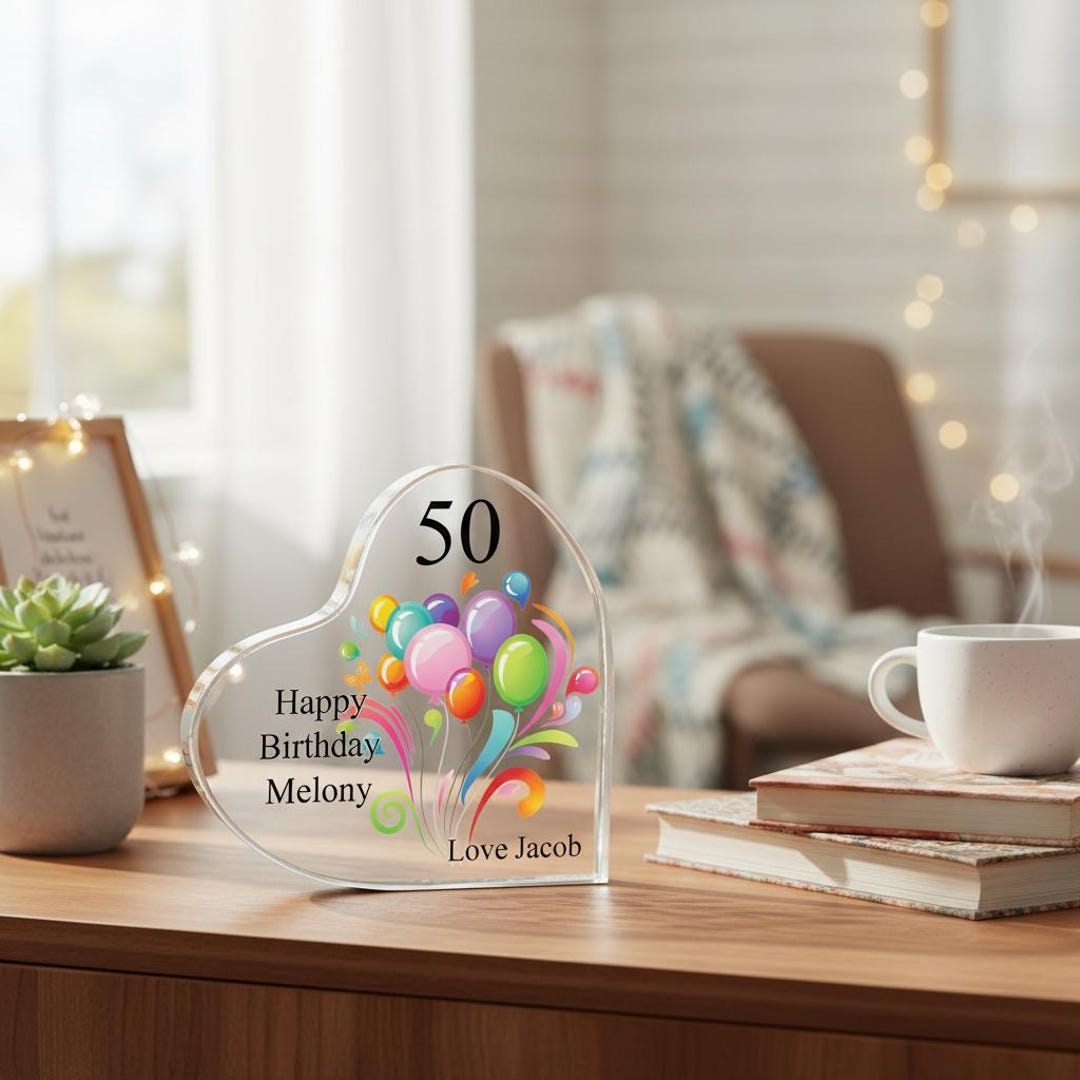 Personalised 50th Birthday Balloon Heart Block in Gift Box - Etsy UK