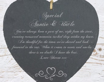 Personalised Auntie and Uncle Gift Slate Plaque Heart Symbol