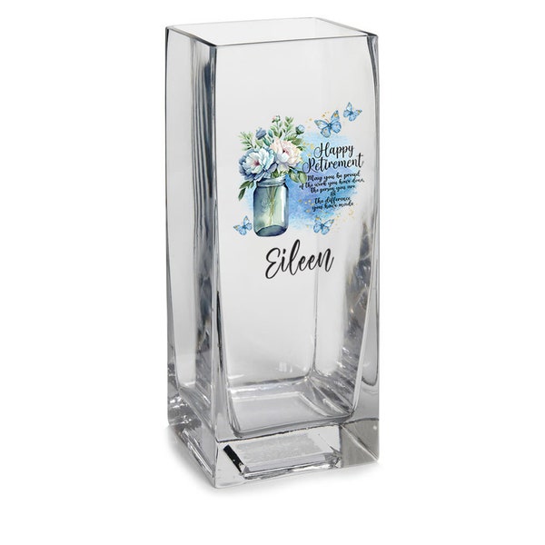 Personalised Retirement Flower Vase Gift With Blue Butterflies