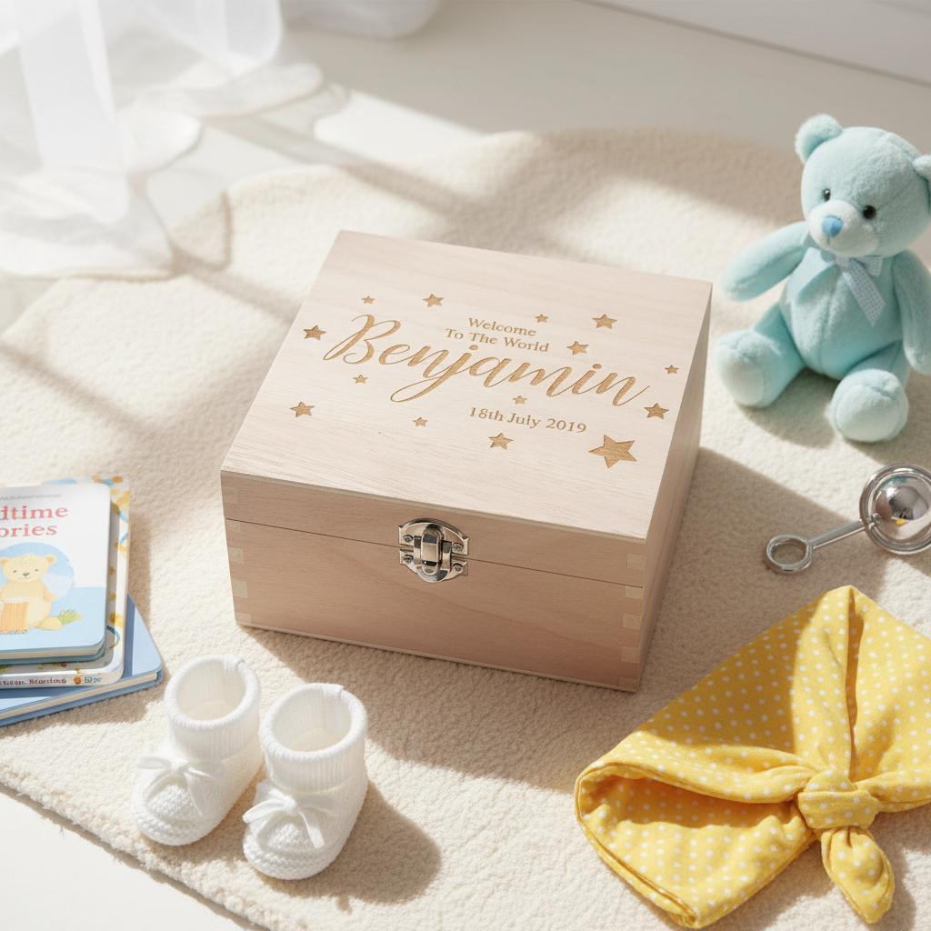 Personalised Baby Engraved Wooden Keepsake Box Gift Welcome to the ...
