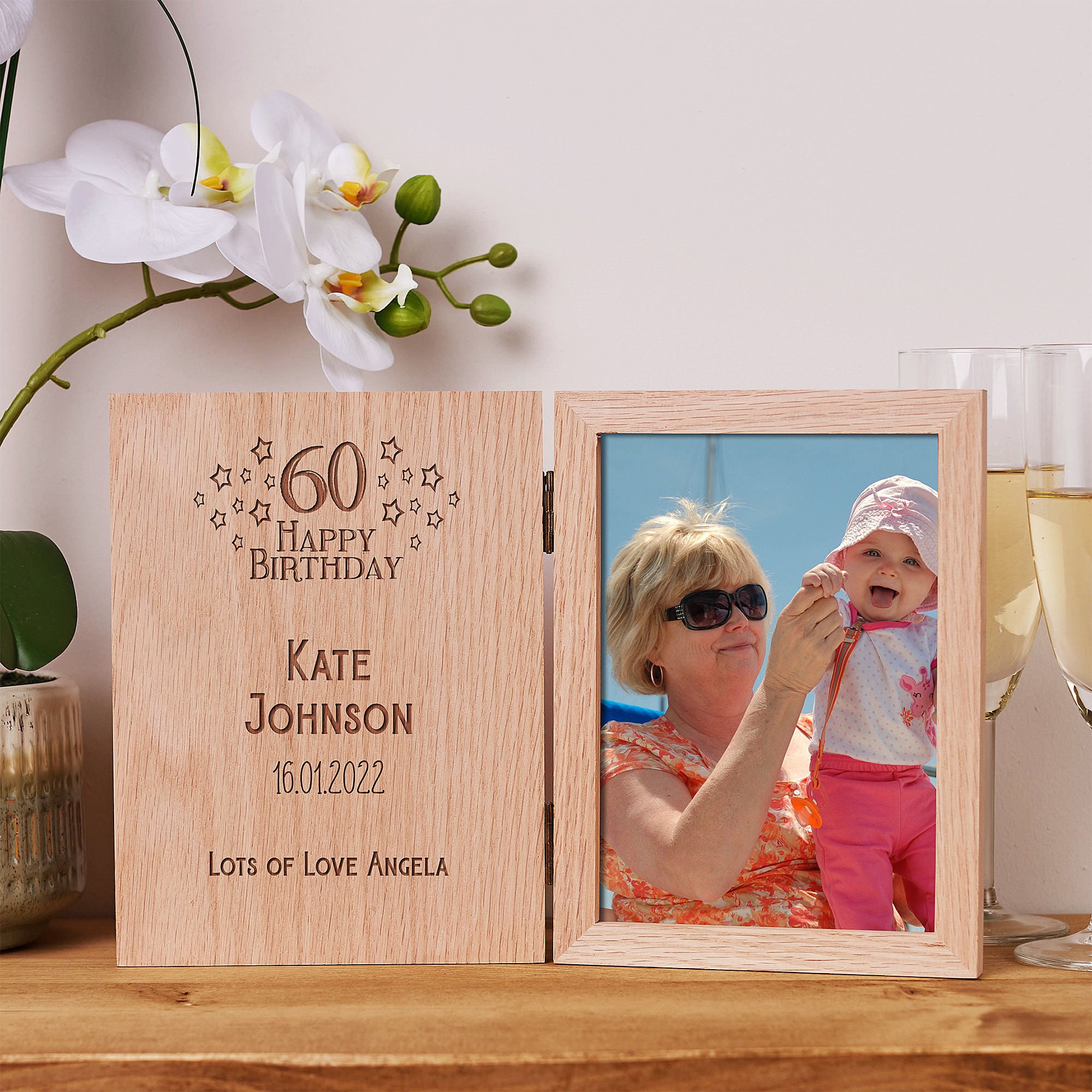 Personalised 60th Birthday Photo Frame Solid Oak Wood With Name and ...
