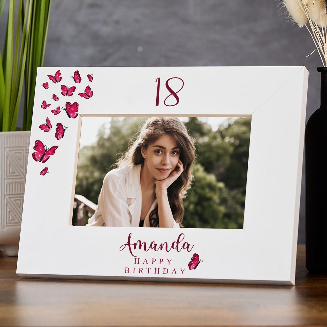 Personalised Any Age Birthday White Photo Frame Gift With Butterflies ...