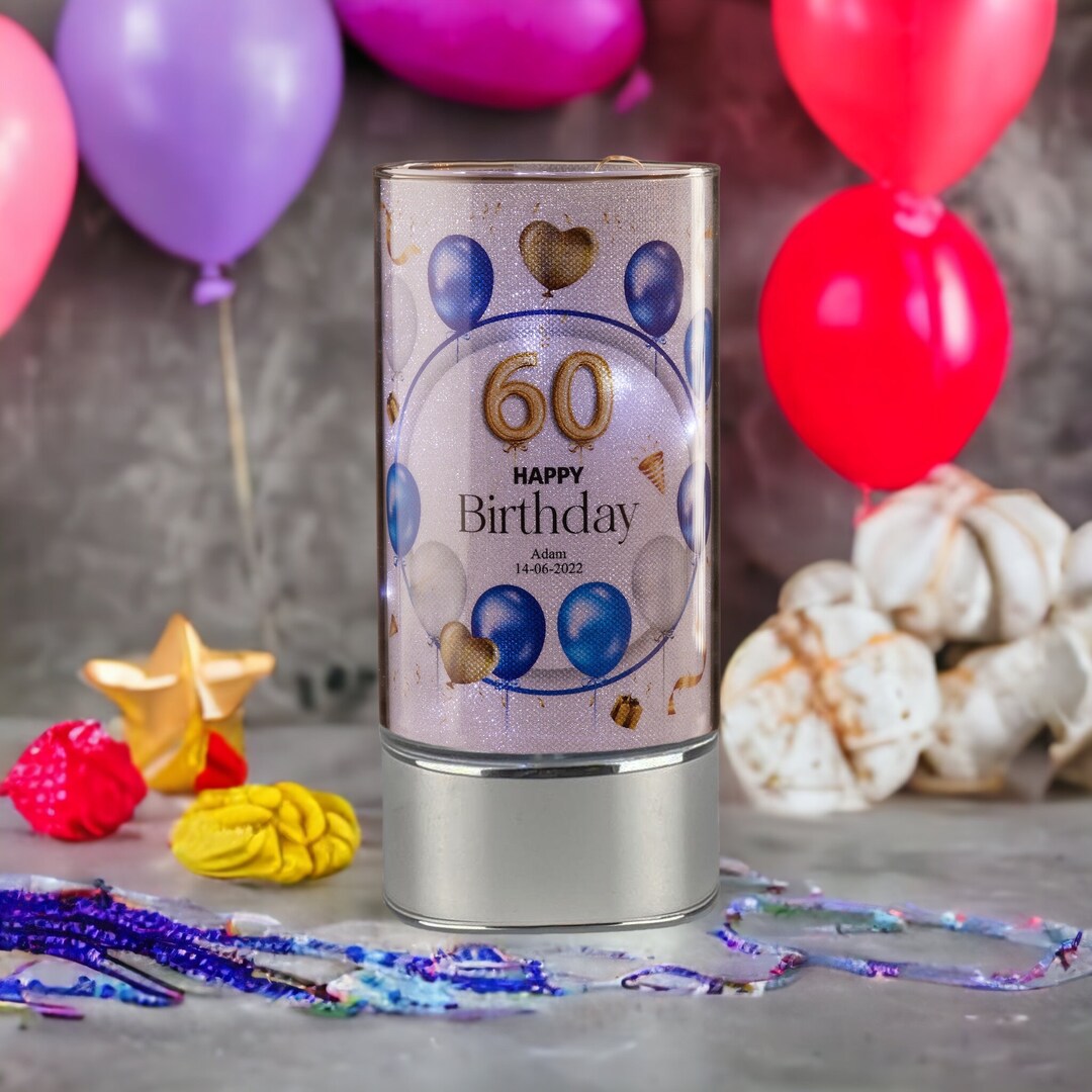 Personalised 60th Birthday LED Lamp Decoration With Blue Balloons Gift ...