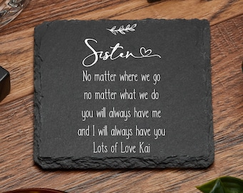 Personalised Sister Sentiment Gift Slate Stone Drink Coaster