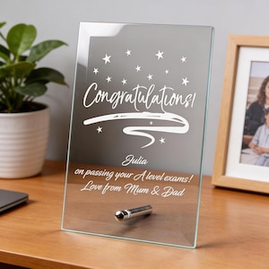 Engraved Congratulations Glass Plaque - Custom Text Option