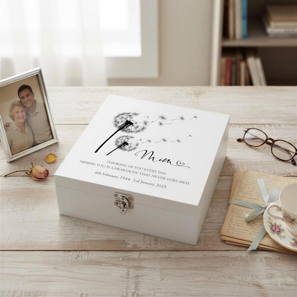 Mum Remembrance, Personalised Wooden Memory Box - White Coated Wood | Medium, Large