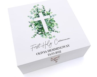 Personalised First Holy Communion Keepsake Wooden Box With Cross