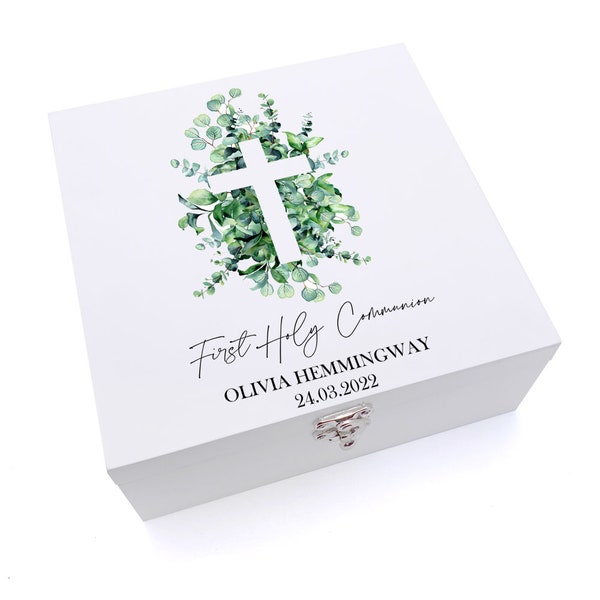 Personalised First Holy Communion Keepsake Wooden Box With Cross