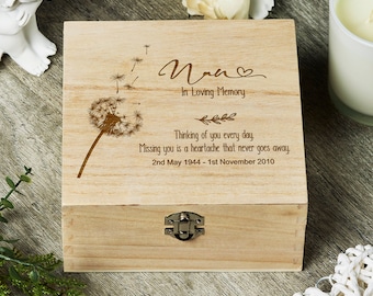 Personalised Nan In Loving Memory Remembrance Keepsake Box With Dandelions