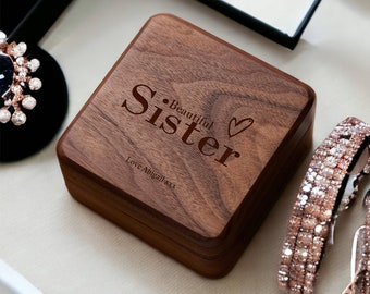 Personalised Sister Jewellery Box Gift Luxury Walnut Wood  Engraved