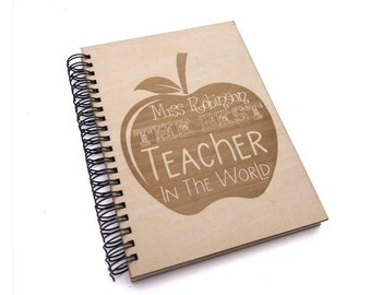 Personalised The Best Teacher In The World Gift Notebook With Wooden Cover