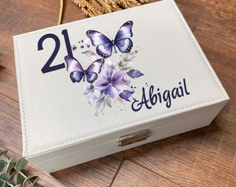 Personalisierte jede Alter Geburtstag Große Schmuckschatulle Geschenk Schmetterling Design 13.16.18.21.30.40.50.60