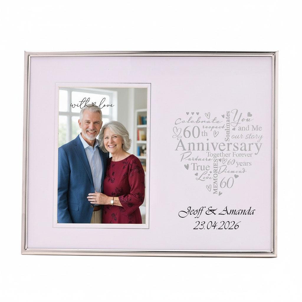 Personalised 60th Diamond Anniversary Silver Heart Photo Frame Gift ...