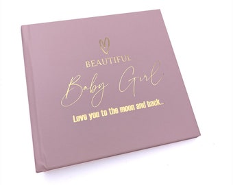 Beautiful Baby Girl Pink Photo Album With Gold Script