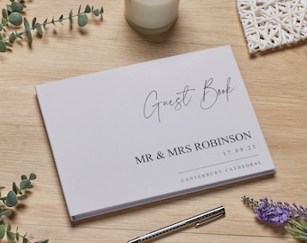 Personalised A4 Size Minimal Script Wedding Linen Guest Book Printed