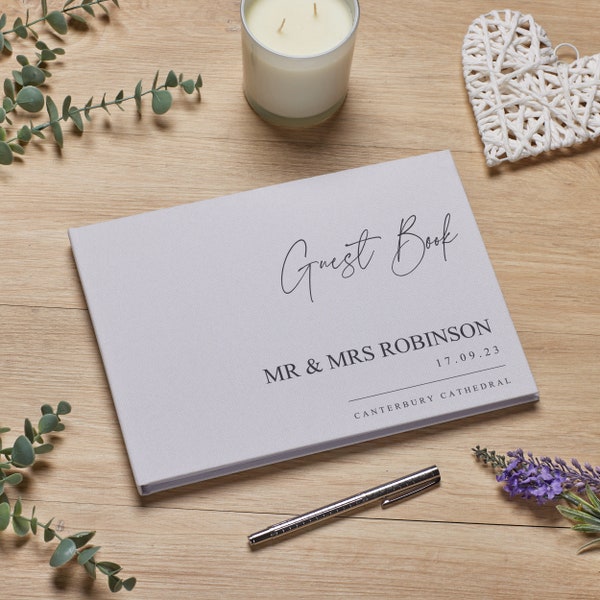 Personalised A4 Size Minimal Script Wedding Linen Guest Book Printed