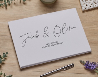 Personalised Modern Wedding Linen Guest Book Printed