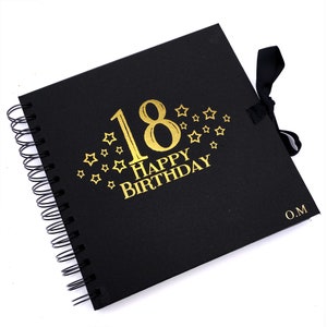 Personalised 18th Birthday Black Scrapbook, Guest Book Or Photo album With Gold Script