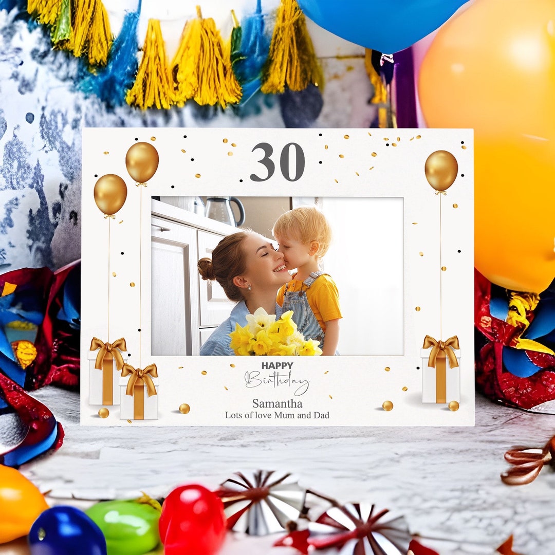 Personalised 30th Birthday Photo Frame With Gold Balloons - Etsy UK