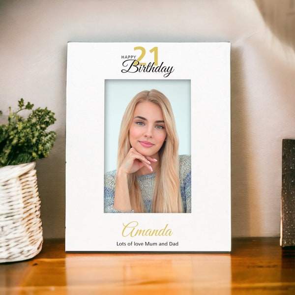 Personalised 21st Birthday Photo Frame Portrait With Name and Sentiment